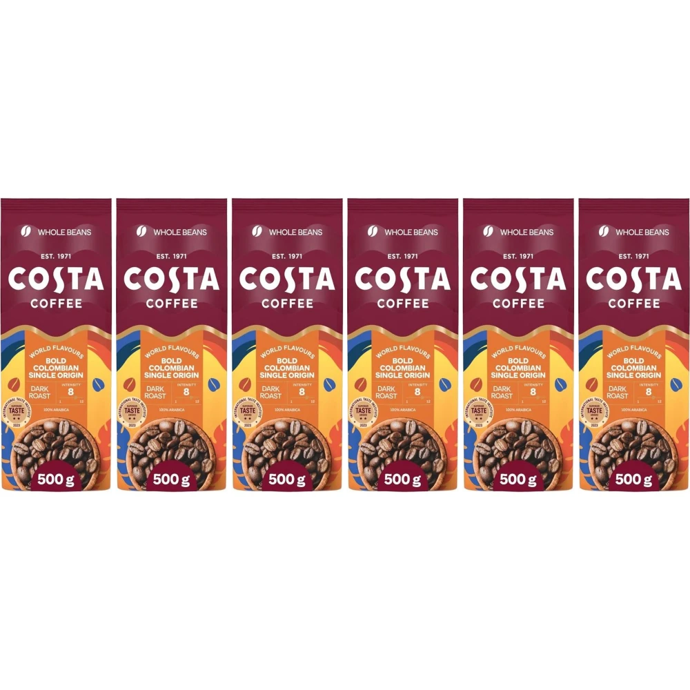 Costa Coffee Colombian Roast - café en grains - 6 x 500 grammes