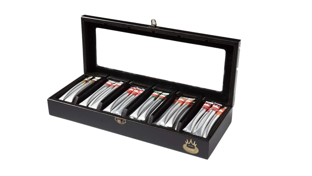 Coffret à thé Royal T fait main noir, incluant 60 sticks de thé