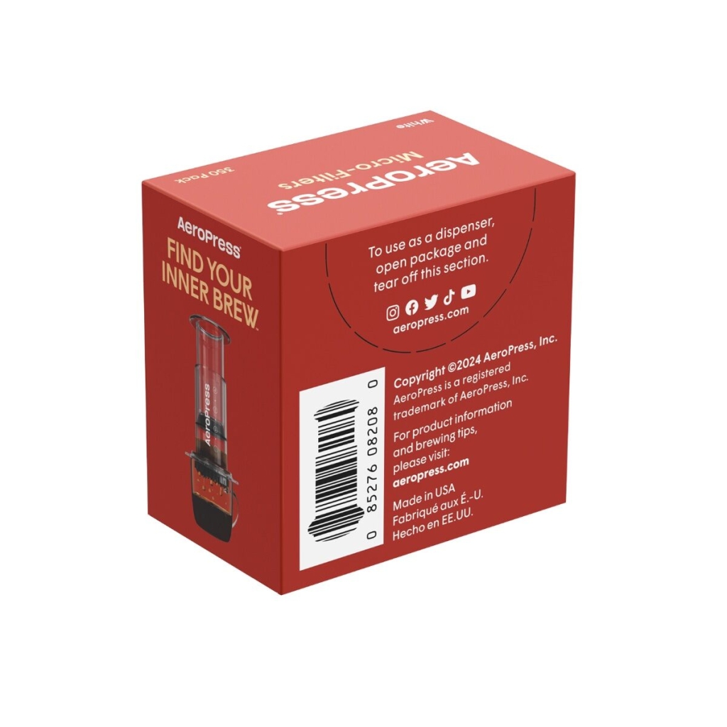 Côté de l’emballage des microfiltres pour l’AeroPress Go