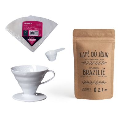 Hario V60 starter pack - goutte à goutte, cuillère de mesure, filtres et café - 2 à 4 tasses